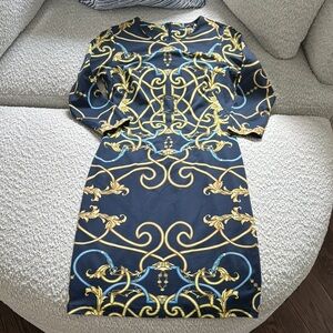 J. McLaughlin Navy and Gold Patterned Dress